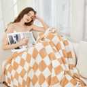 SeaRoomy Checkered Throw Blanket, Soft Cozy Microfiber Knit Throw Blanket, Warm Fluffy Buffalo Checkerboard Lightweight Blanket for Couch Bed Decor(Khaki, 51"63")