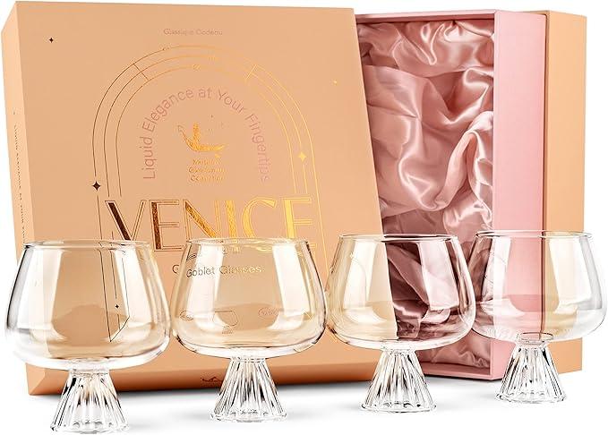 GLASSIQUE CADEAU Venice Goblet Cocktail Glasses for Gin Tonic, Aperol Spritz,Sangria | Modern Glassware Collection | Set of 4 | 17 oz Light Borosilicate Glass Balloons for Home Bar Drinks