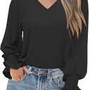 Aifer Womens Blouses Dressy Casual Tops V Neck Ruffle Balloon Long Sleeve Shirts Elegant Business Casual Outifts (Black, S)