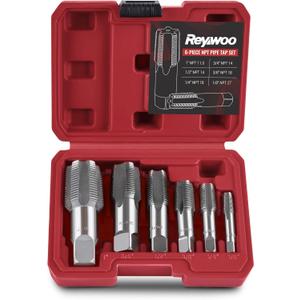6-Piece NPT Pipe Tap Set, 1", 3/4", 1/2", 3/8", 1/4", 1/8" NPT Tap Set, Precision Carbon Steel Hand Threading Plumbing Tap Set for Clean Accurate Threads