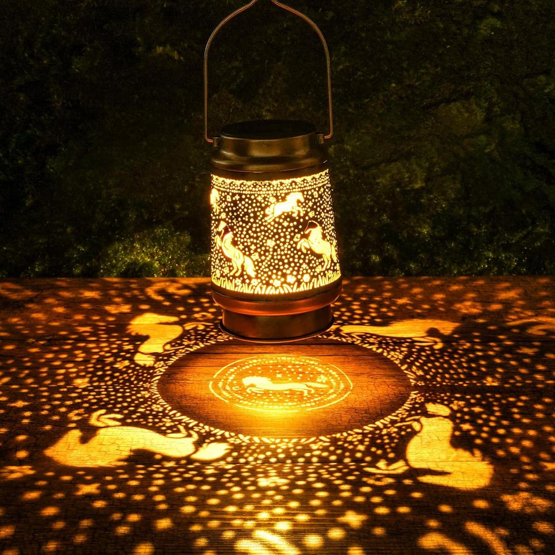 Horse Solar Lanterns Outdoor Waterproof, Gifts for Women Girls Horse Lovers Hanging Solar Lights for Outside, Decorative Light for Garden Patio Porch Yard Decor