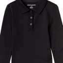 Amazon Essentials Girls and Toddlers' Long-Sleeve Interlock Polo Shirts, Multipacks (Large, Black)