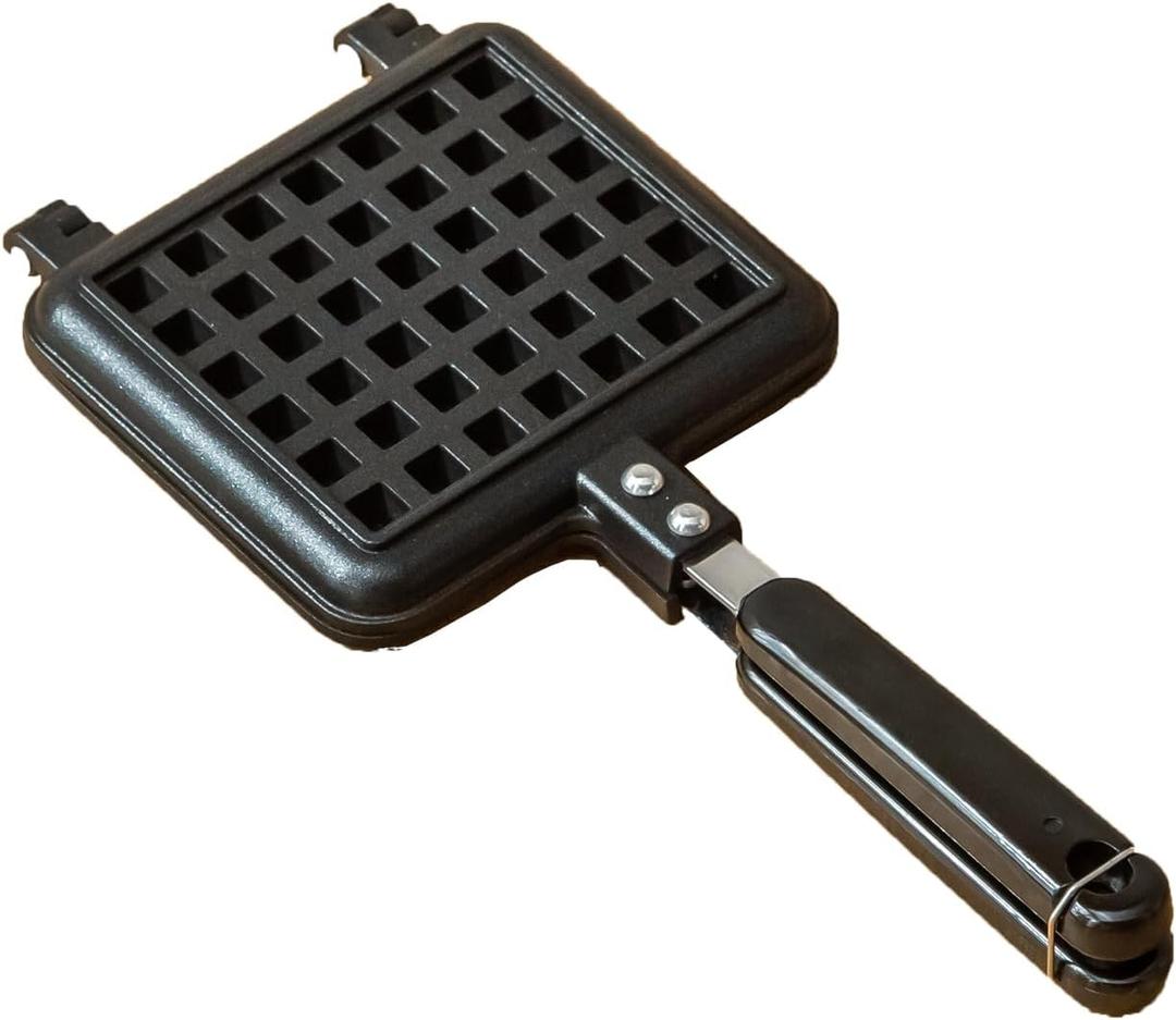 Baffect Non-stick Cast Aluminum Stovetop Waffle Iron, 5.7 Inches Camping Waffle Maker Pan, Portable Stove Top Aluminum Waffle Maker Pan for Family Breakfast Baking (11.8*5.7*1.2in)
