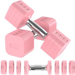 Hezeyferg 22LBS Adjustable Dumbbells Set, Adjustable Weight Dumbbells with 4 Levels 4.4lb, 6.6lb, 8.8lb, 11lb, Hand Weights Sets for Women/ Men Home Gym Full Body Workout (11LB Each (22LB Pair), Pink)