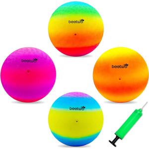 Four Square Balls, 8.5 Inch Playground Ball for Kids Outdoor Dodgeball Kickball Handball Game with Hand Pump (Multicolor (4 balls))