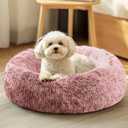 JOLLYVOGUE Calming Small Dog & Cat Bed for Indoor Cats  20 inches Washable Donut Bed for Kittens & Puppies, AntiAnxiety Round Fluffy Plush Pet Beds (Fits up to 15 lbs, Smoke Pink)