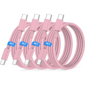 Essri USB C to USB C Cable 3FT for Apple iPhone 16 15 Charger Cord,4Pack 60W C to C Cable Fast Charging Wire for iPhone 16 15 Pro Plus Pro Max iPad Pro/Air MacBook Pro/Air,for Galaxy S24 S23-Pink