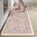 Collive Kitchen Mats for Floor 2PCS, Cushioned Anti Fatigue Mat Waterproof Kitchens Sink Rug Non Slip, Pink/Blue Floral Rugs Comfort Standing Mat for Laundry, Desk, Bar, Office (17.3"x47"+17.3"x29")