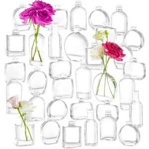 33pcs Glass Small Bud Vases Set - 9 Styles Clear Bud Vase for Centerpieces, Wedding, Home Table Flower Dcor Perfume Bottle Inspired Clear Flower Vases in Bulk (Clear Set of 33)