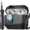 RFUNGUANGO for AirPods 3rd Generation Case Cover with Cleaner Kit, Military Hard Shell Protective Armor with Lock for AirPod Gen 3 Charging Case 2021,Front LED Visible,Black