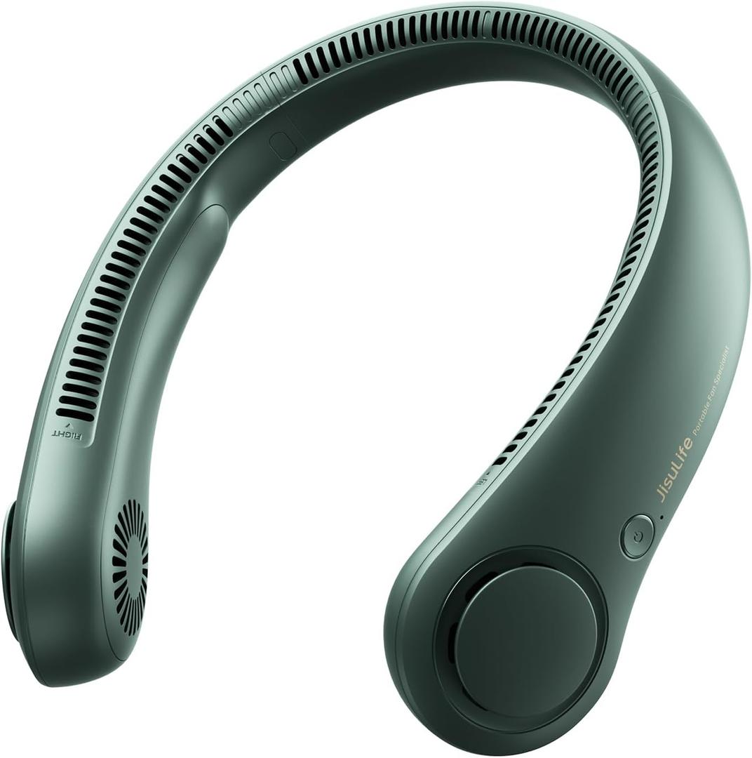 JISULIFE Portable Neck Fan, Hands Free Bladeless Fan, 5 Speeds, 4000 mAh Battery Operated Wearable Personal Fan, Twistable, Rechargeable, Gift for Women Men-Dark Green