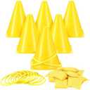 Leitee Only29 Pcs 3 in 1 Carnival Outdoor Games Combo Set, Plastic Cones Ring Toss Games Includes 6 Plastic Buckets, 12 Rings, 12 Sandbags Gift for Birthday Christmas Party