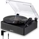 Vangoa Vinyl Record Player with 2 Built-in Speakers, Wireless Belt Drive Turntable Support 3 Speed 3 Size, AUX-in, Headphone, RCA All-in-one Retro Vinyl Players, RP-02, Black