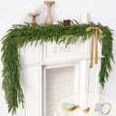 2 Pcs Christmas Garland with Lights 6 Ft, Real Touch Norfolk Pine Garland for Mantle, Christmas Decorations Indoor Outdoor for Wall Fireplace, Faux Greenery Cedar Garland Realistic for Table Decor