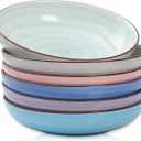 Selamica Porcelain 26 Ounce Salad Pasta Bowls, 8 inch Wide and Shallow Serving bowls, Microwave & Dishwasher Safe, Sturdy & Stackable, Set of 6, Gradient Color