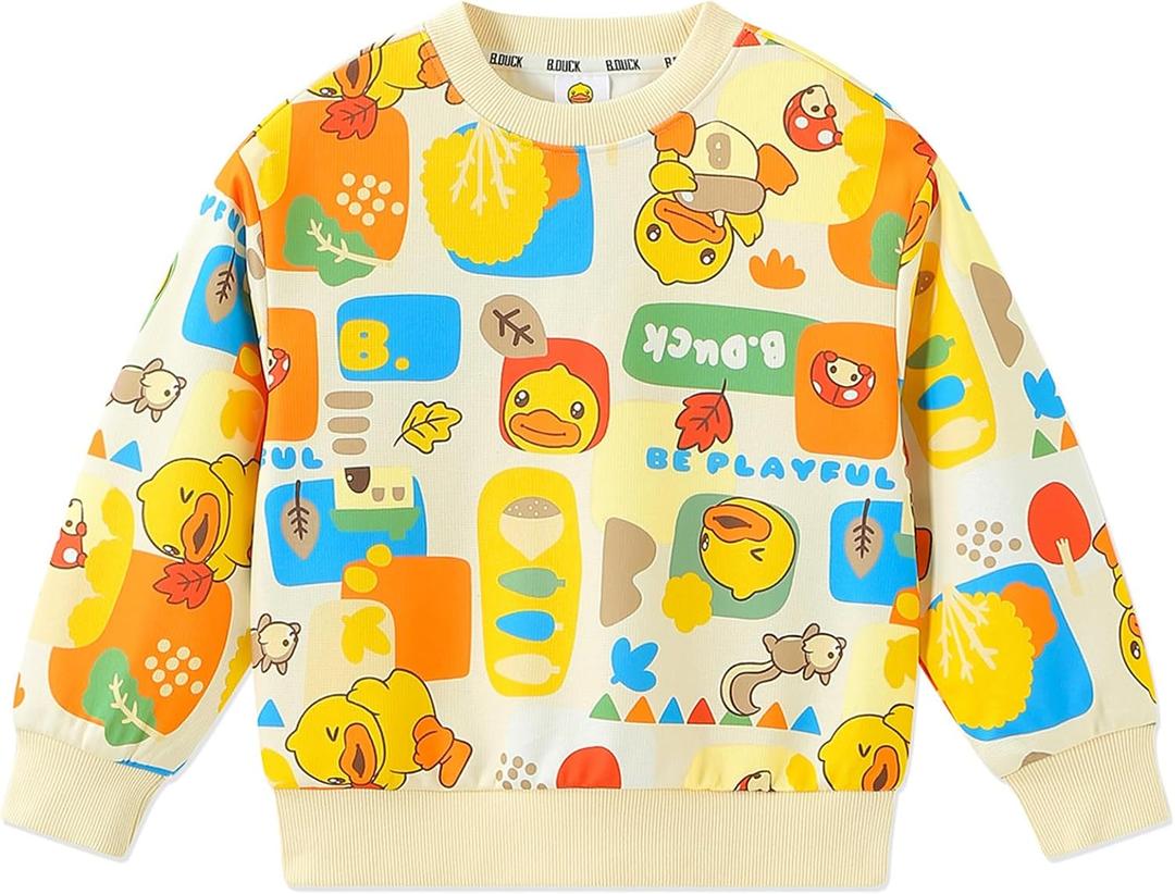 BDUCK+ Girls Boys Sweatshirt Cute Cartoon Yellow Duck Crewneck Pullover for Toddler KidsLong Sleeve Shirt Tops 120