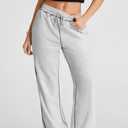 Herseas High Waisted Sweatpants for Women 2025 Fall Wide Leg Contrast Stitching Drawstring Loose Lounge Jogging Pants (Large, Light Gray)