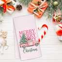 Pink Christmas Kitchen Towels 16x24 Inch, Coquette Pink Bow Christmas Tree Pickup Truck Christmas Hand Towels for Bathroom Decorative, Girly Xmas Dish Tea Towel for Kitchen Decor