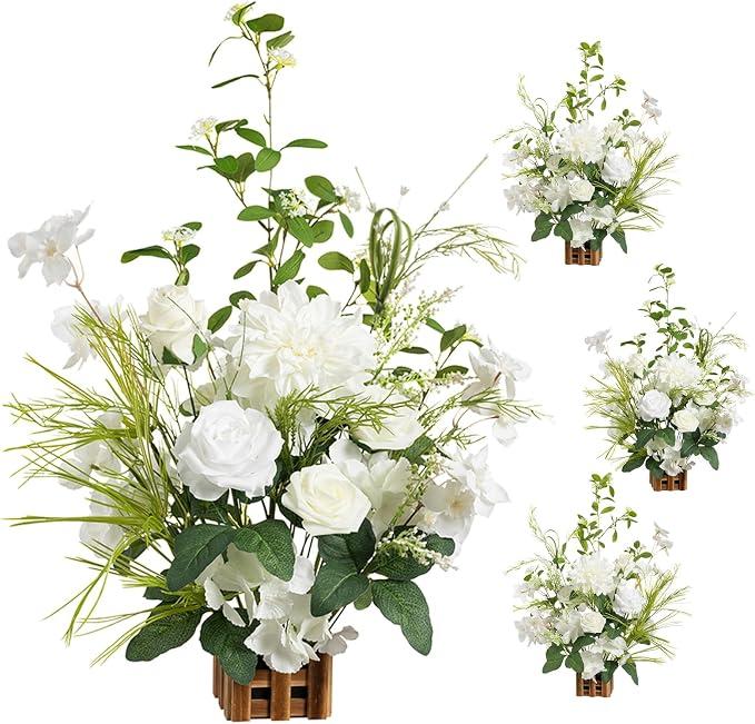 Ling's moment Free-Standing Wedding Aisle Runner Flowers Lily of The Valley | 17.5" Tall 4pcs Artificial Flowers Arrangement Chair Decoration for Centerpieces Ceremony Reception Rose Floral Party Indoor