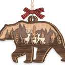 Bear Ornament 2025, Woodland Animal Lovers Gifts for Women Men, Wooden Ornaments for Forest Animal Christmas Tree Decorations, Wild for Bear Lovers, Moms, Family
