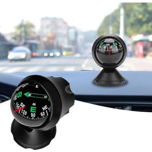 Car Compass Ball with Bottom Stick, Compass for Car Dashboard, Adjustible and Night Vision Car Digital Compass Dashboard for Find Direction, Car Dash Accessories for Boat Car Truck SUV (Black)