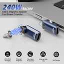 240W Fast Charging USB C Magnetic Adapter(2Pack),9 Pin Rotating 360&180 Degree Magnetic USB Type C Right Angle Adapter compatible with iPhone 17/16/15, MacBook Pro/Air,iPad Series, Samsung, Tablet, Laptop