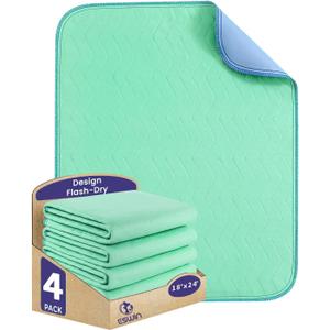 Washable Underpads,18" x 24" (Pack of 4) - Super Absorbency Reusable Bedwetting Incontinence Pads for Kids, Adults, Elderly, and Pets - Waterproof Protective Pad for Couch, Sofa, Floor,Bed