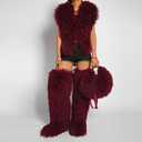 Women Shagy Furry Handbags Burgundy Fur Purse Fluffy Shoulder Bag Fur Hobo Bags Women