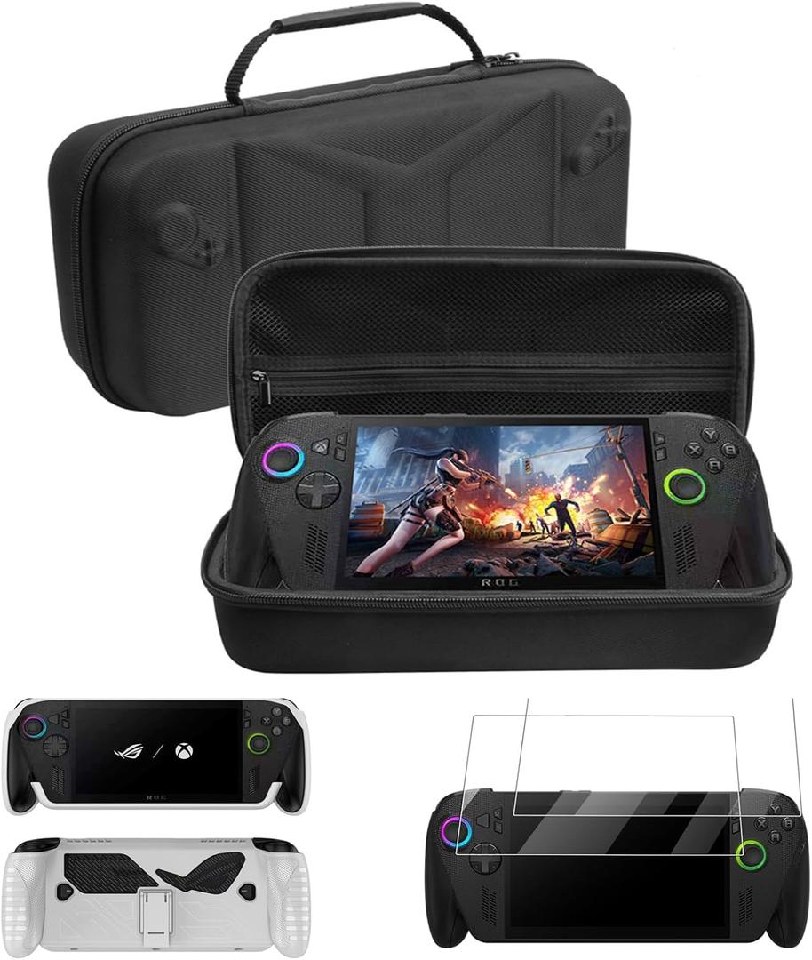 Complete Protection Kit for ROG Xbox Ally X 2025 - TPU Case with Stand, Carrying Cover & 2X Tempered Glass, Protective Skin Shell Set