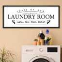 Wash Dry Fold Repeat Wall Decor Art 32"X12" Laundry Room Sign Bathroom Laundry Rules Large Wood Framed Wall Hanging (Black)