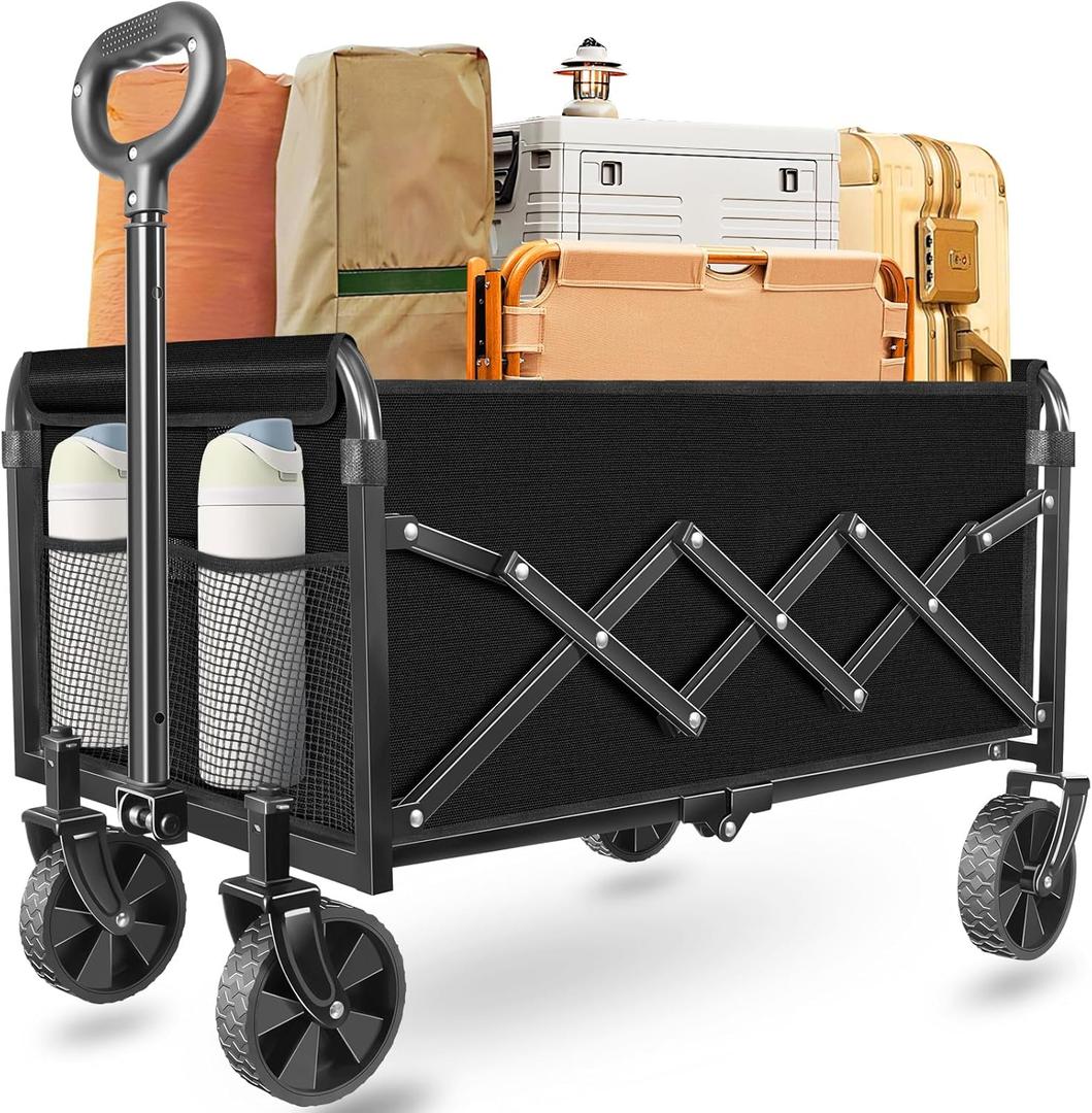 Wagons Carts Foldable, Collapsible Wagon with Wheels  Durable Folding Utility Pull Wagon Cart for Groceries, Picnic & Pets, Park Trips & Small Hauls, 280 lbs Heavy Duty Capacity,Graphite Black (Lavender)