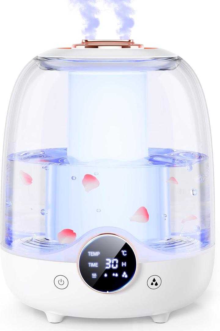 Humidifiers for Bedroom, 3L Tank for 30H 20dB Quiet Mist Time, Dual Nozzles, LED Lights, Smart Timer (2/4/8 Hours), Auto Shut-Off, Perfect for Baby and Large Rooms (White)