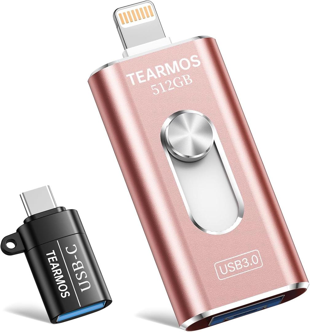 512GB USB Flash Drives for Phone, iPhone Memory Storage Stick for Photos and Videos, Compatible with iPhone iPad Android PCs, No App Required Plug & Play (Light Pink)