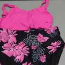 Women Two Piece Tankini Swimsuits - Crop Swim Top with High Waisted Bottom Tummy Control Bathing Suits Swimwear (Small, Pink Floral)