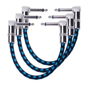 3-Pack 6 Inch Guitar Patch Cable with 1/4" Right Angle Plugs, Black and Blue Tweed Woven Jacket (Guitar Effect Pedal Board Patch Cables)