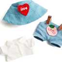 17 cm Doll Clothes, 3-Piece Set Stylish Clothes for 17cm Labubu, Premium Outfit with Accessories - Red Heart Cyan Hat & Polo Shirts & Peach Romper (NO Doll)