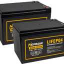 2 Pack 12V 12Ah LiFePO4 Deep Cycle Battery, 2000+ Cycles Lithium Iron Phosphate Rechargeable Battery for Solar Power,UPS,Lighting, Power Wheels, Fish Finder, Scooters and More, Built-in 12A BMS