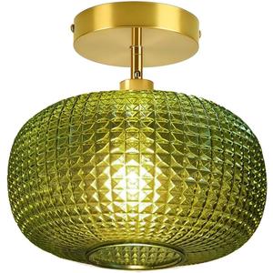 Semi Flush Mount Ceiling Light Fixture,Hallway Light Fixtures,Vintage Globe Glass Ceiling Fixture with Green Shade,Kitchen Ceiling Light Fixture,Farmhouse Ceiling Lighting for Bathroom Entryway Porch