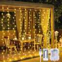 JMEXSUSS 200 LED Curtain Lights Battery Operated & USB Plug in, 8 Modes Warm White Curtain Hanging String Lights Indoor Outdoor for Bedroom Backdrop Wall Dorm Wedding Party Patio Christmas Decorations
