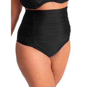 SHAPERMINT Women Ruched High Waisted Black Bikini Bottom Swimsuit, Tummy Control Full Coverage Swimwear, 2XL