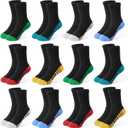 GENTABY 12 Pairs Boys Crew Socks Athletic Cotton Kids Socks Running Crew White Black Soft Sock for Toddler Boys 10-14 Years