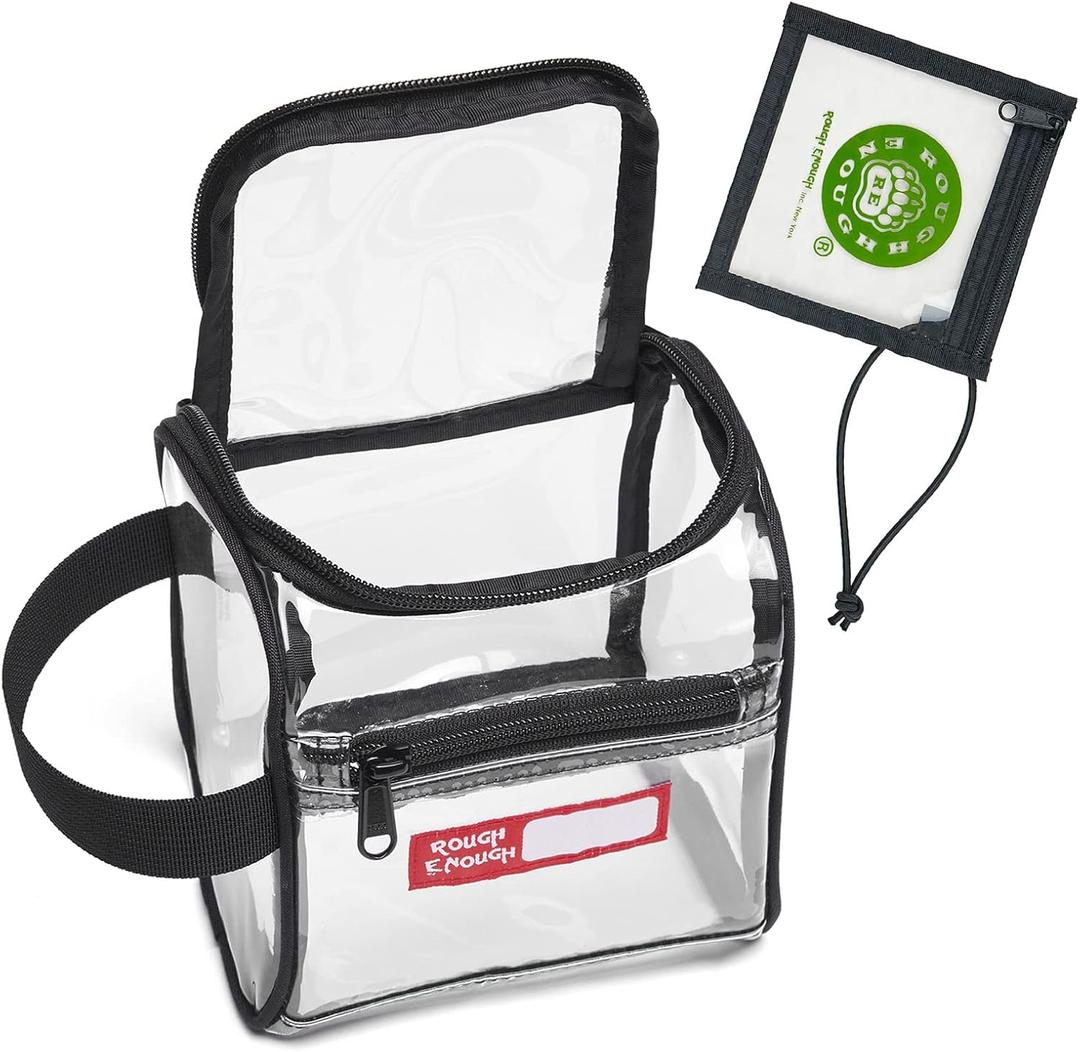 Rough Enough Clear TSA Approved Toiletry Bag Quart Size Travel Makeup Case with Zipper Compartment Small Mini Cosmetic Pouch Carry on for Women