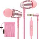 LUDOS OMNITONE Wired Earbuds in-Ear Headphones, Earphones with Microphone, 3.5 mm Jack Corded Ear Buds, Videoconference for iPhone, Samsung, Laptop, Kids, School Students - Pink