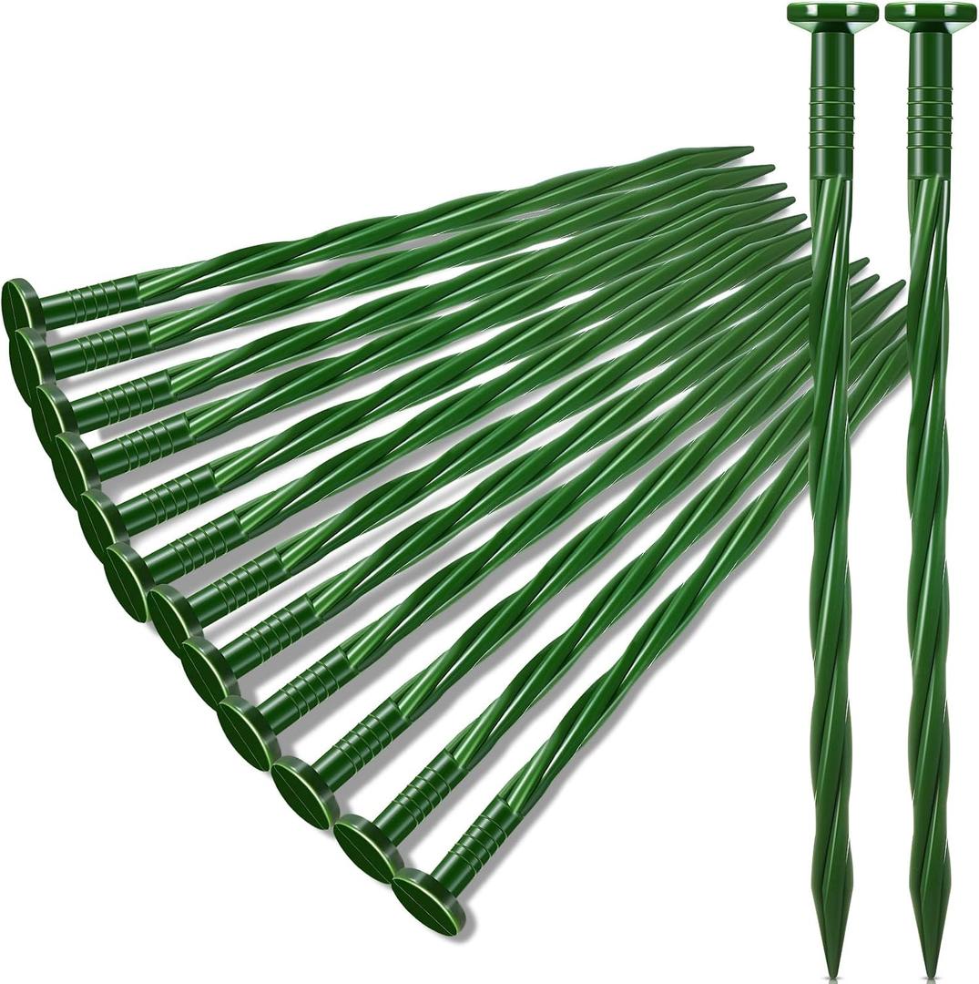 Jetec 150 Pcs 8 Inch Green Landscape Plastic Edging Spikes Spiral Anchoring Garden Nails for Paver, Weed Barriers, Turf, House Construction Ground Lawn