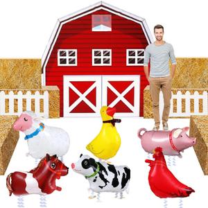 15 Pcs Farm Animal Barnyard Party Decorations Farm Birthday Party Supplies Farm Barn Door Backdrop Party Decor 6 Pcs Hay Paper Boxes 6 Pcs Inflatable Farm Animals Balloons 2 Pcs Fences