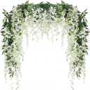 JUSTOYOU 3PCS 7FT 12 Stem Artificial Wisteria Vine Garland Fake Flower Wisteria Garlands for Outdoor Indoor Wedding Wall Bedroom Decoration (White)
