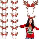 Lyrow 24 Pcs Reindeer Antlers Headbands for Adults Christmas Antlers Headband with Bells Holiday Party Gift (Bow Style)