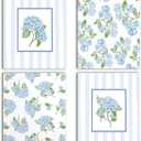 WUCHJ Blue Hydrangea Floral Wall Art Decor, Grand Millenial Grandma Core Decor, Grandmillennial Hydrangea Flower Canvas Artwork Posters for Home Bedroom Dorm, 8x10 Inches Set of 4 Unframed