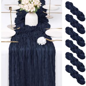 6 Pack Navy Blue Cheesecloth Table Runner 17x108 Inch Semi Sheer Boho Gauze Cheese Cloth Fabric Table Runners Table Decor for Wedding Party Baby Shower Birthday Home Decor Garden Farmhouse