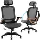GABRYLLY Ergonomic Office Chair, High Back Home Desk Chair with Headrest, Flip-Up Arms, 90-120 Tilt Lock and Wide Cushion, Big and Tall Mesh Chairs for Man Woman, Black Task Chair(Dark Woodgrain), 22d X 25.2w X 45.3h in